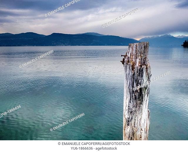 Stake in the Lake Maggiore, Lake Maggiore, Ispra, Lombardy, Italy