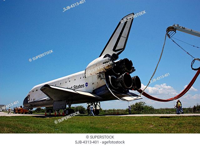 Shuttle Atlantis is towed off the Shuttle Landing Facility after STS-132 came to an end, May 26, 2010