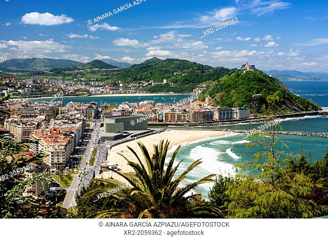 Panoramic view of Donostia aka San Sebastian, Guipuzcoa, Basque Country, Spain