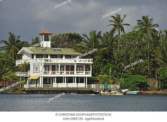 restaurants along Bentota River mouth, Bentota, Galle District, Southern Province, Sri Lanka, Indian subcontinent, South Asia