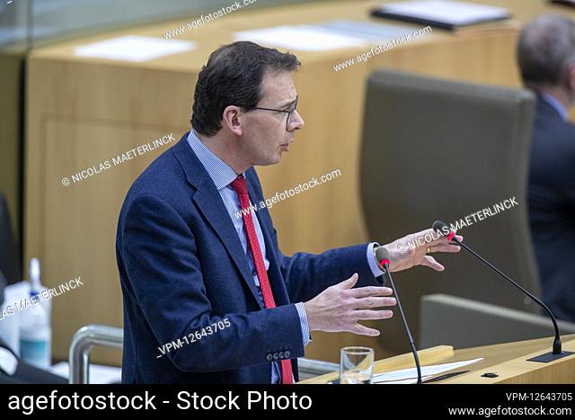 Flemish Minister of Welfare Wouter Beke delivers a speech at a plenary session of the Flemish Parliament in Brussels, Wednesday 23 February 2022