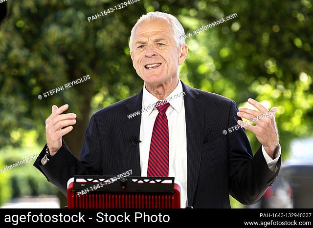Peter Navarro, Director of Trade and Industrial Policy and Director of the White House National Trade Council speaks during a television interview at the White...