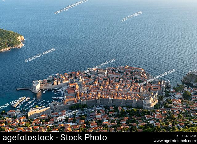 View from Mount Srd down to the old town of Dubrovnik, Dalmatia, Croatia