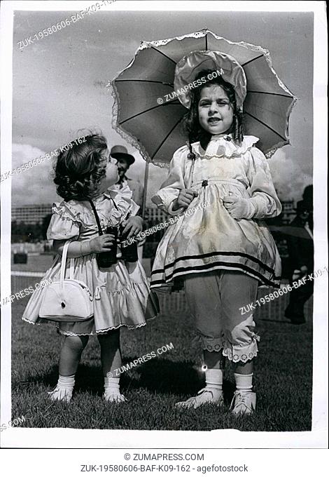 Jun. 06, 1958 - Fashions At Auteuil - France. Young Mannequins. Photo shows Two youthful mannequins - wearing contrasting outfits - one complete with long...