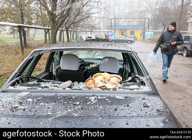 RUSSIA, DONETSK - DECEMBER 2, 2023: A car damaged in a shelling of the Kirovsky neighbourhood by the Ukrainian Armed Forces. Dmitry Yagodkin/TASS