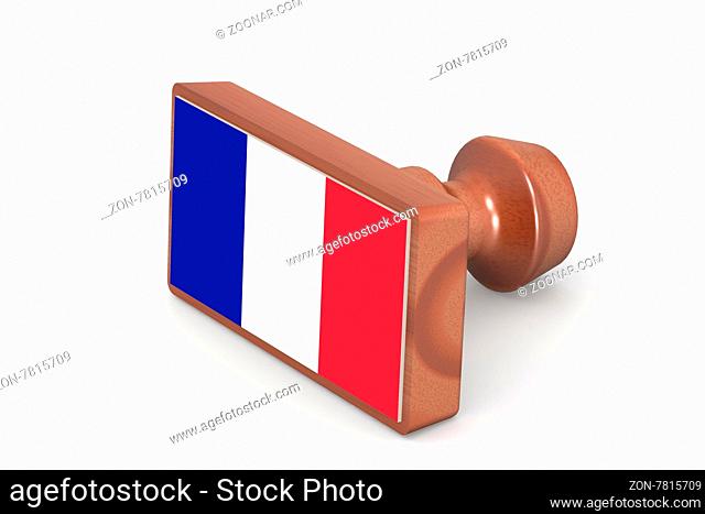 Wooden stamp with France flag image with hi-res rendered artwork that could be used for any graphic design
