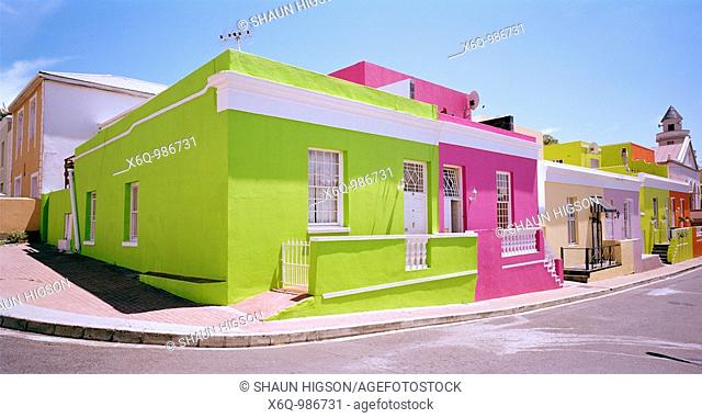 The colourful houses on Chiappini Street in the Bo Kaap in Cape Town in South Africa