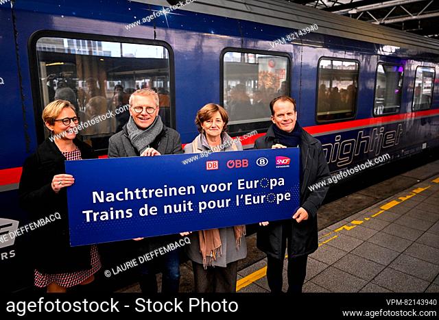 DB Fernverkehr Marketing director Sophie Buyse, Vice-prime minister and Mobility Minister Georges Gilkinet, NMBS - SNCB CEO Sophie Dutordoir and Executive Board...