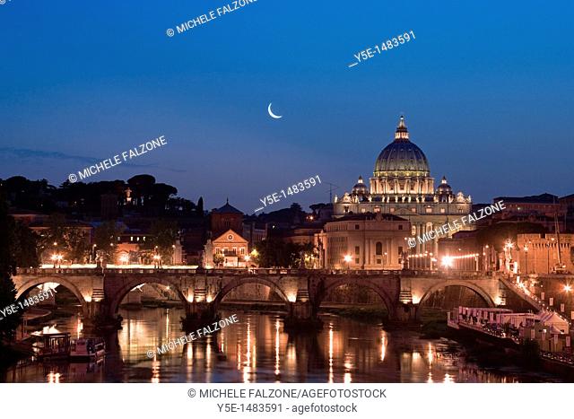 St Peter's Basilica and Ponte Sant'Angelo, Rome, Italy