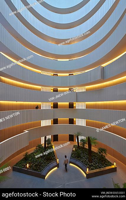 Large atrium wide angle view. Gasholders London, London, United Kingdom. Architect: Wilkinson Eyre Architects, 2021