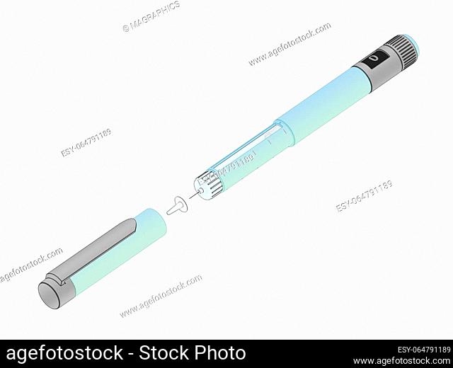 Sketch of insulin pen isolated on white background