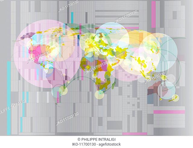 Abstract pattern of global connections over world map
