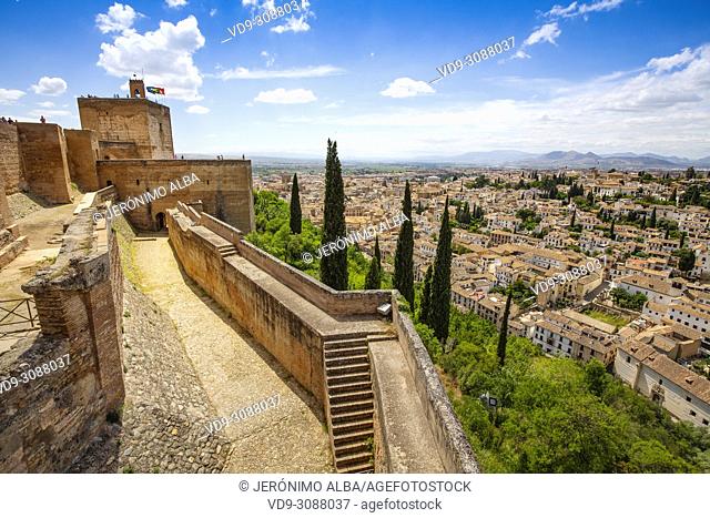 View of the Albaicín typical quarter from the Alcazaba. Alhambra, UNESCO World Heritage Site. Granada City. Andalusia, Southern Spain Europe