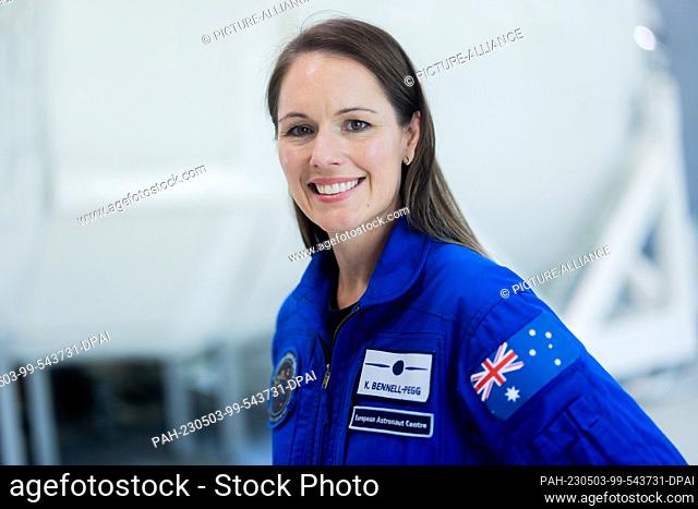 03 May 2023, North Rhine-Westphalia, Cologne: Katherine Bennell-Pegg from Australia, aspiring astronaut, stands at ESA's European Astronaut Center (EAC)