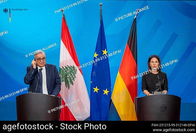 15 December 2023, Berlin: Annalena Baerbock (Bündnis90/Die Grünen), Foreign Minister, takes part in a press conference after the joint talks alongside her...