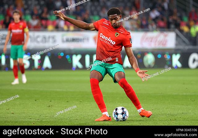 Oostende's Zech Medley pictured in action during a soccer match between KV Oostende and Sporting Charleroi, Saturday 24 July 2021 in Oostende
