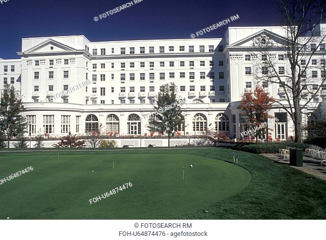 resort, inn, White Sulphur Springs, golf, WV, West Virginia, Practice Putting Green on the grounds of the Greenbrier Hotel a classic historic large-scale hotel...