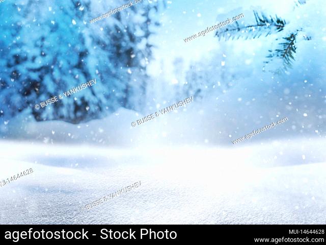Snowy winter landscape as blurred background