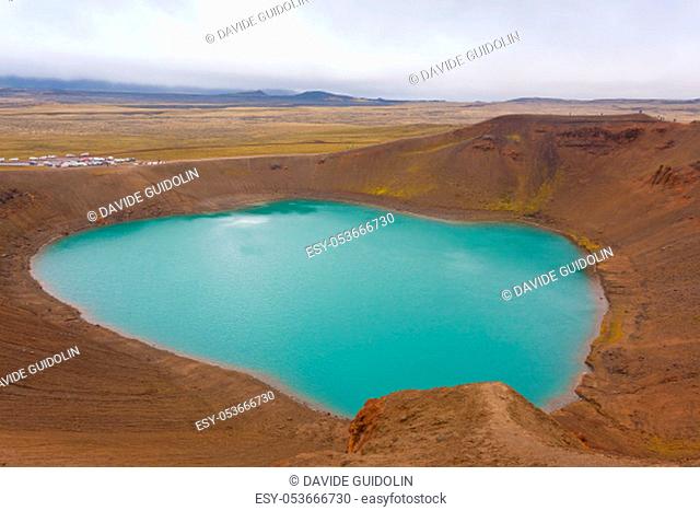Viti crater with green water lake inside. Krafla Viti Crater, Iceland