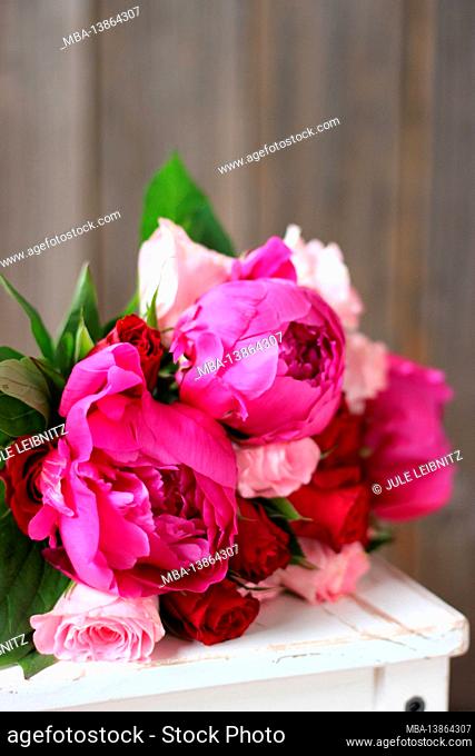 Bouquet of roses and peonies