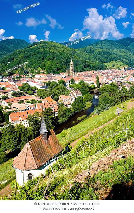grand cru vineyard and Chapel of St  Urban, Thann, Alsace, France