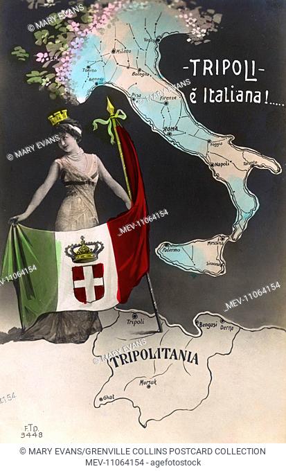 The Italo-Turkish War - A postcard celebrating Tripoli being captured by Italy in 1911