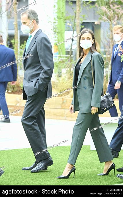King Felipe VI of Spain, Queen Letizia of Spain attends the opening of the Iberdrola Innovation and Training Centre on April 9, 2021 in San Agustin de Guadalix