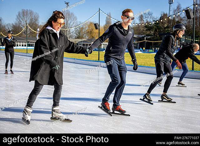 Prince Bernhard and Princess Annette of The Netherlands during the presentation of the Hollandse 100 sport contest next month at the Jaap Eden Ice Skating...