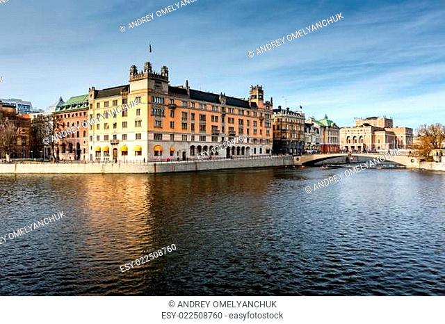 Stromgatan Embankment and Royal Opera in Stockholm, Sweden