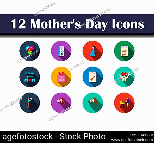 Mother's Day Icon Set. Flat Design With Long Shadow. Vector illustration