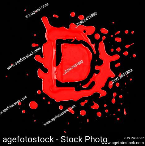Red blob D letter over black background. Large resolution