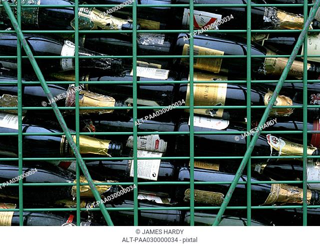 Rack of Champagne bottles, side view