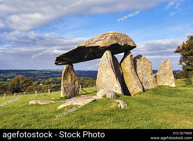 The Pentre Ifan neolithic burial chamber, Pembrokeshire, Wales, United Kingdom. It is described as being of the ""portal dolmen"" type