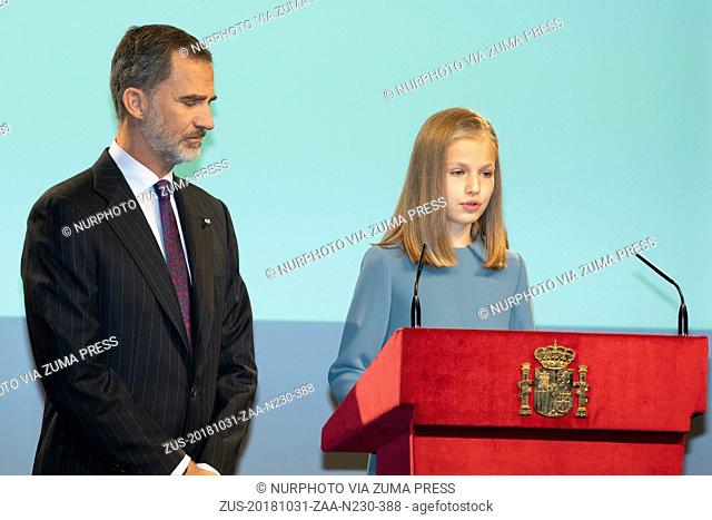 October 31, 2018 - Madrid, Spain - King Felipe VI of Spain and Princess Leonor of Spain attend the reading of the Spanish Constitution for the 40th anniversary...