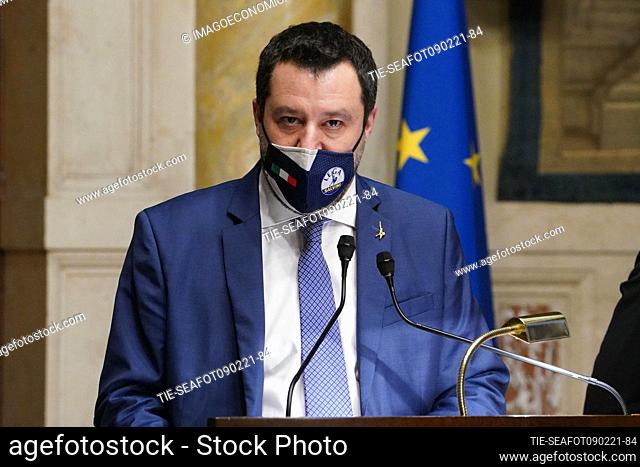Matteo Salvini holds a press conference after a meeting with premier-designate Mario Draghi at the Lower House in Rome, Italy, 09 February 2021