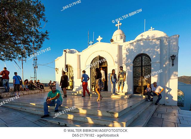 Greece, Central Greece Region, Athens, Lycabettus Hill, Chapel of Agios Georgios, dusk