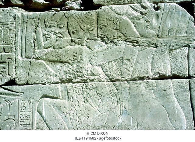 Relief depicting war captives of various races, Temple of Amun, Karnak, Egypt
