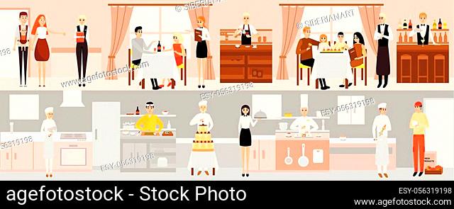 Vector banners with restaurant interior. People having dinner in restaurant,  Stock Vector, Vector And Low Budget Royalty Free Image. Pic. ESY-056319198  | agefotostock