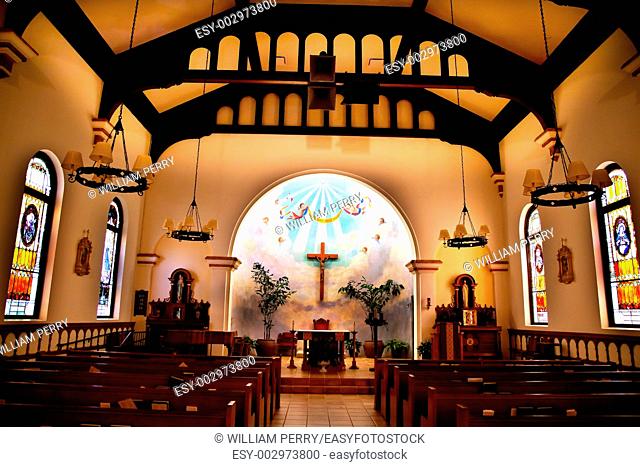 Altar Interior Old Immaculate Conception Church Old San Diego California Historic Adobe Church built originally in 1851 The Old Adobe Church was restored and...