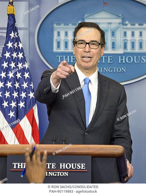 United States Secretary of the Treasury Steven Mnuchin briefs reporters about the budget negotiations at the White House Daily Briefing in Washington