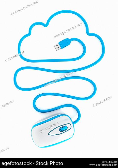 Cloud computing concept with cloud shaped mouse cord