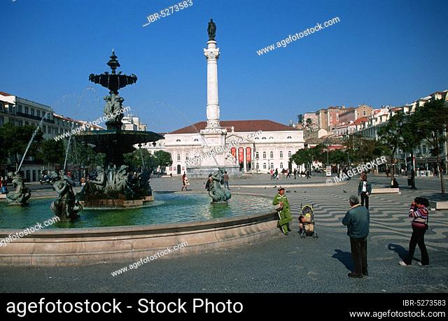 Praca Rossio, Fountain, National Theatre, Lisbon, Portugal, Rossio Square, Europe