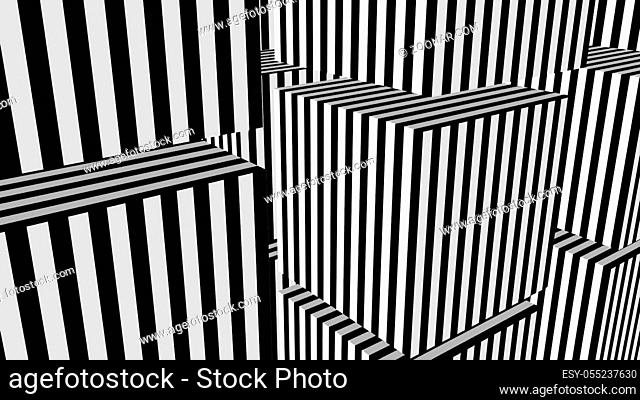 Black and white stripes formation cubes. 3d rendering