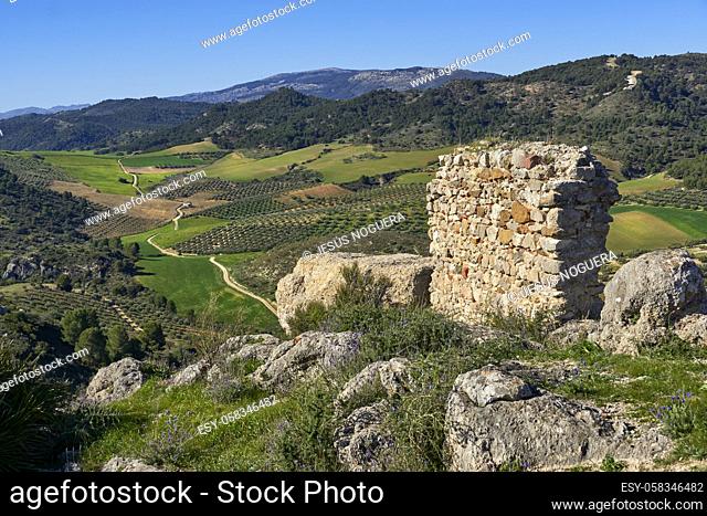 remains of the wall and castle of Turon in Ardales, province of Malaga. Andalusia, Spain