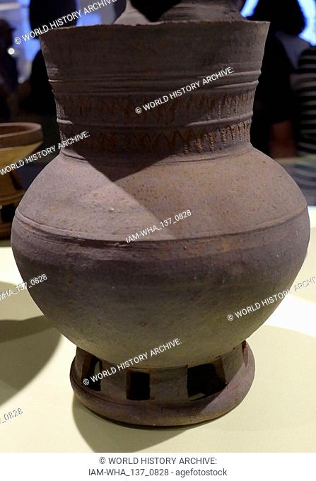 Stoneware Jar, Korean, Three Kingdoms period (Silla kingdom). 400-450 AD; Silla pottery was more similar to Gaya's pottery than any other state's in the Three...