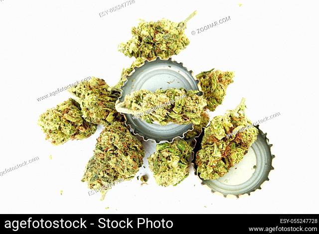 Marijuana and Alcohol, Objects on White Background, Medical and Recreational Weed