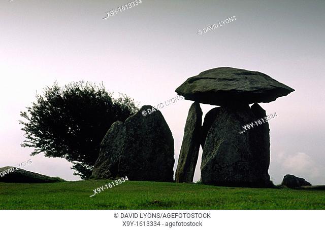 Pentre Ifan prehistoric megalithic stone burial chamber dolmen in the Dyfed region of Wales, United Kingdom