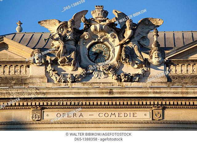 France, Languedoc-Roussillon, Herault Department, Montpellier, Place de la Comedie, detail of Opera-Comedie theater