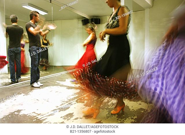 Class of 'flamenco' dance at Nerja, Malaga province, Andalusia, Spain