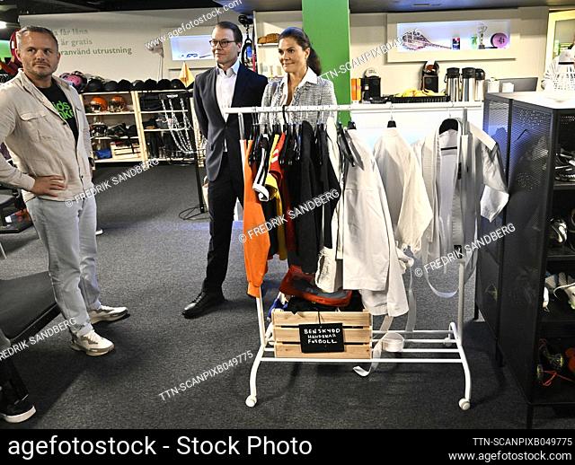 Prince Daniel and Crown Princess Victoria visit Fritidsbanken (leisure bank), where children can borrow equipment for leisure activities for free, in Sigtuna